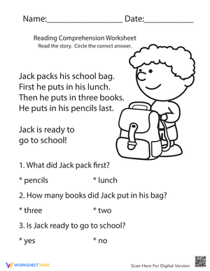 Back to School Reading Comprehension Worksheets