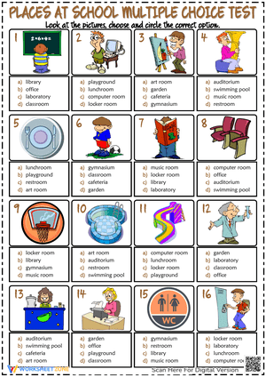 Places at School ESL Printable Multiple Choice Test For Kids