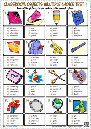 ESL Classroom Objects Multiple Choice Test