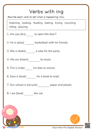 Verbs with -ing Worksheet for Kids