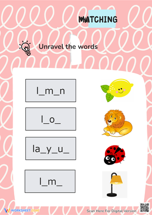 Soft Pastel Pink Animal & Food Word Srcambled Worksheet