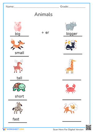 Adjectives Used in Comparative Comparison Practice Sheet