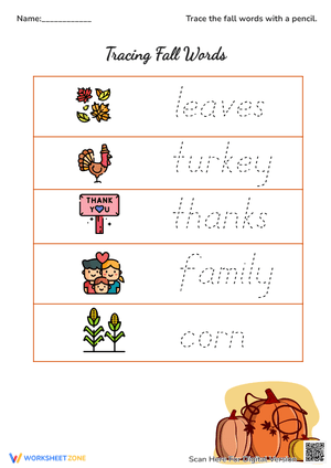 Tracing Fall Words Activity