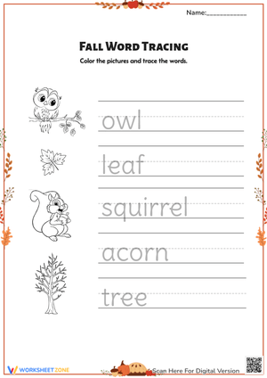 Trace and Color Autumn Words