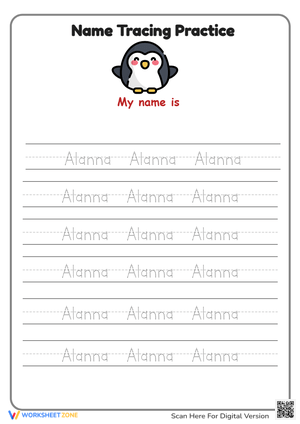 Name Tracing Worksheet: Alanna
