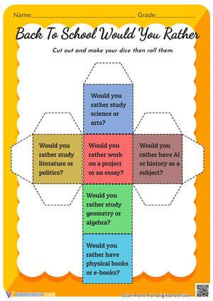 Back to School Would You Rather Dice Game 