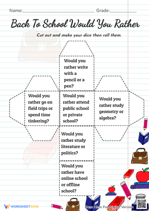 Fun 'Would You Rather' Back to School Worksheet
