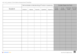 Fractions Assessment Checklist: Halves, Fourths, & Vocabulary!