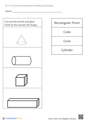 3D Shapes Matching: Cut & Paste - Geometry Fun for K-2 Kids!