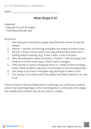 2D & 3D Shapes Game: Touch & Guess! Geometry Worksheet for Kids