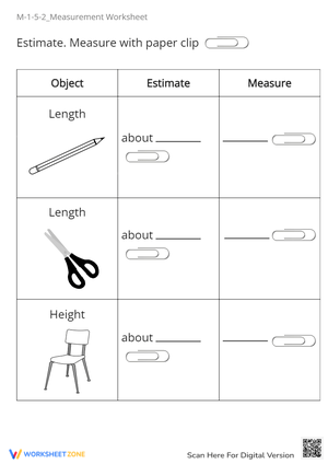 Estimate and Measure with Paper Clips Worksheet