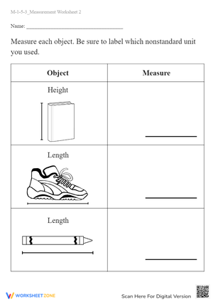 Measure It! Non-Standard Units: Length & Height - K/1 Worksheet