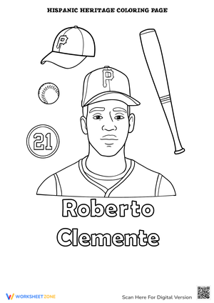 Roberto Clemente Coloring Page for Hispanic Heritage