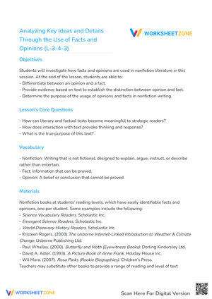 Analyzing Key Ideas and Details Through the Use of Facts and Opinions (L-3-4-3)