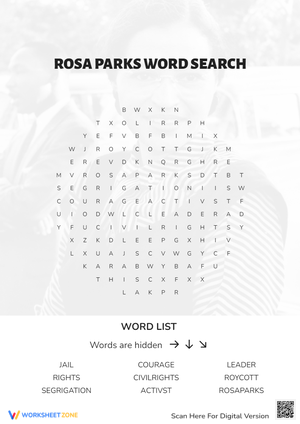 Rosa Parks Word Search: Civil Rights Terms