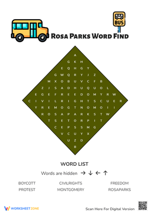 Rosa Parks Word Find Worksheet for Students