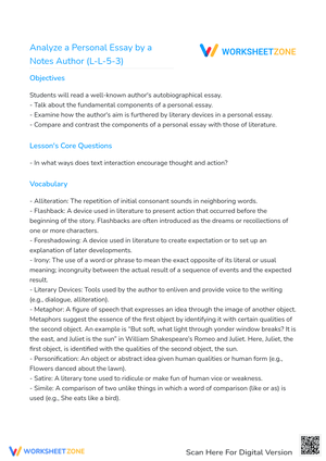 Analyze a Personal Essay by a Notes Author (L-L-5-3)
