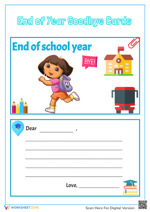 Dora End of Year Goodbye Card - Printable K-2 Farewell Activity