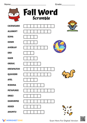 Fall Word Scramble For Kids