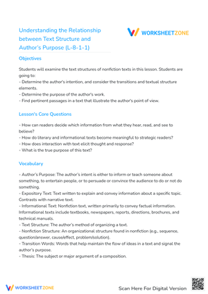 Understanding the Relationship between Text Structure and Author’s Purpose (L-8-1-1)