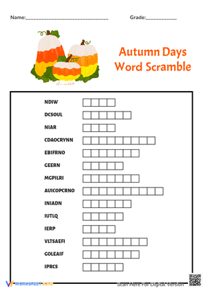 Printable Autumn Word Scramble | Grade 2 ELA