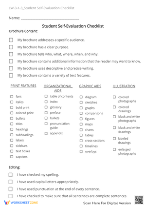 Brochure Project: Student Self-Evaluation Checklist Worksheet
