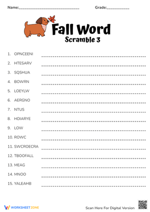 Fun Fall Word Scramble Worksheet