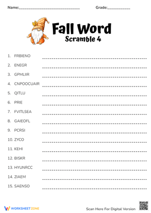 Exciting Fall Word Scramble for Students
