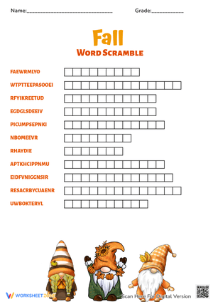 Fall Word Scramble Puzzle