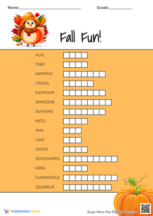 Fun Fall Word Scramble Game for Students
