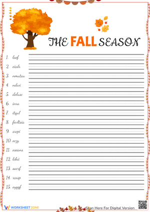 The Fall Season- Word Scramble