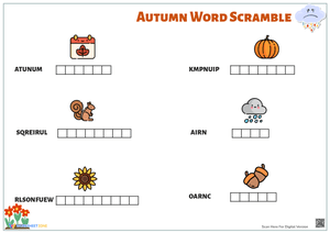 Fun Fall-Themed Word Scramble Worksheet