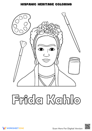 Frida Kahlo Coloring Page for Hispanic Heritage Month