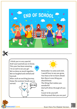 End of School Year Poem and Celebration Card
