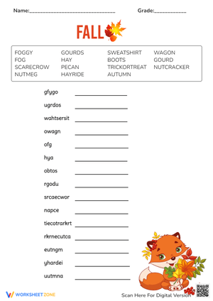 Fall Puzzle- Word Scramble