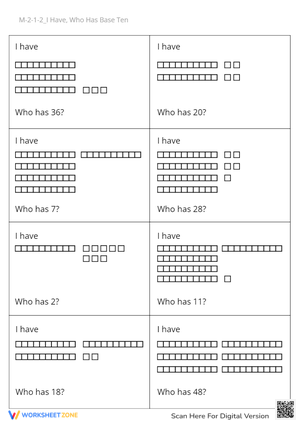 Printable Base Ten I Have Who Has Game | Grade 2