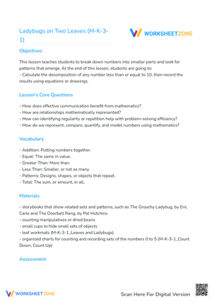 Counting Ladybugs on Leaves: Math Worksheet