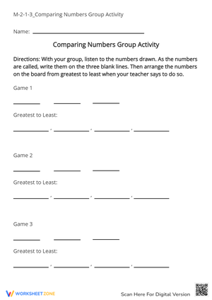 Comparing Numbers Group Game - Ordering Numbers Activity