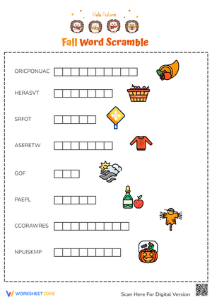Fall Word Scramble Puzzles For Kids