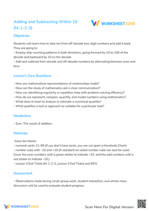 Adding and Subtracting Within 10 Worksheet