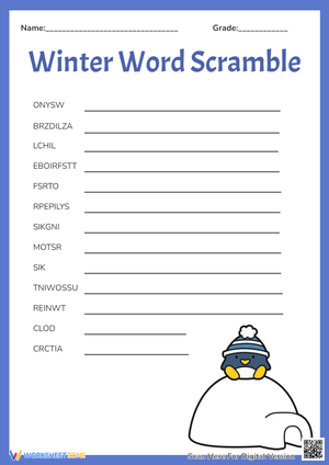 Educational Winter Word Scramble for Kids
