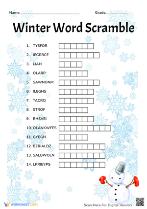 Winter Word Scramble Puzzles