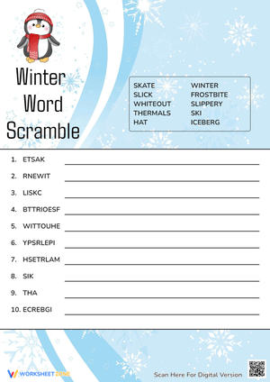 Winter Word Scramble (with word list)