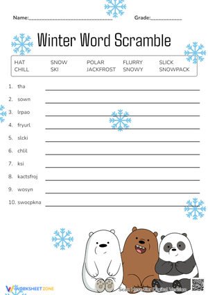 Winter Word Scramble | Printable Grade 2 ELA Worksheet
