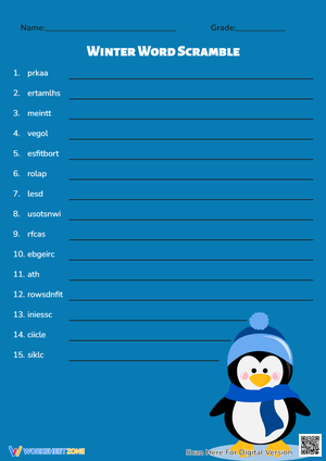 Winter Word Scramble with a Cute Penguin