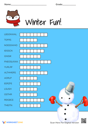 Winter Fun- Word Scramble Puzzle
