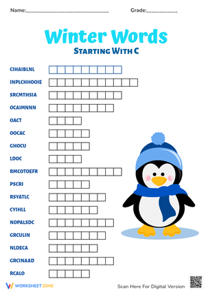 Winter Words Starting With C Scramble