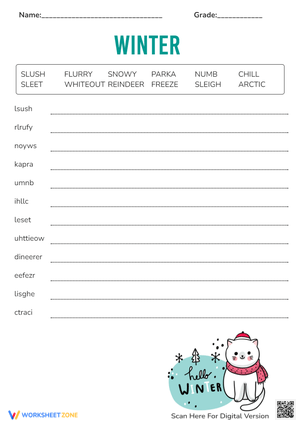 Winter Puzzle- Word Scramble