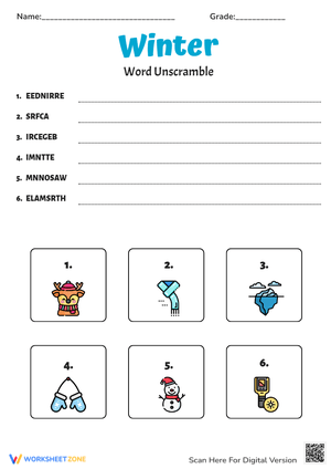 Winter Word Unscramble For Kids