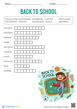 Back to School Activities: Word Scramble